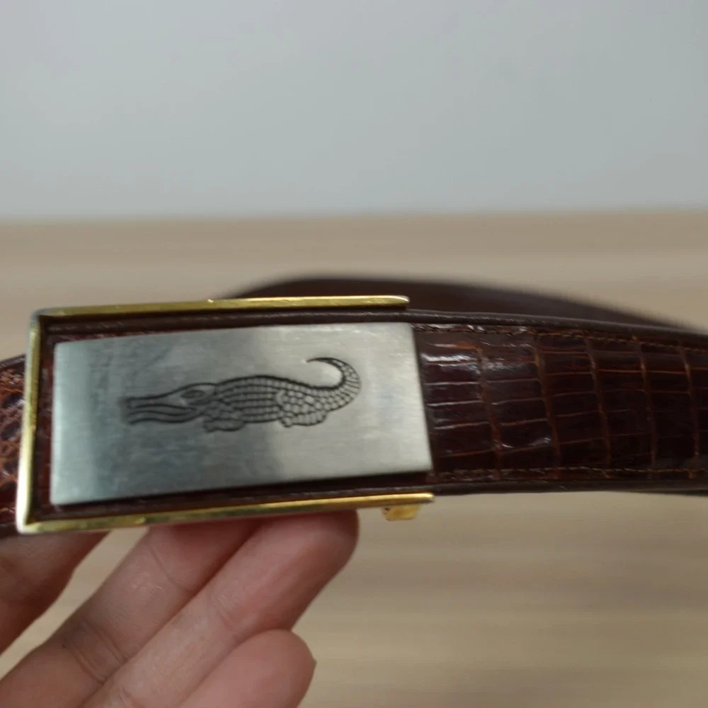 Genuine Crocodile Leather Belt 40 LARGE Brown Hornback Alligator PREMIER IMAGE